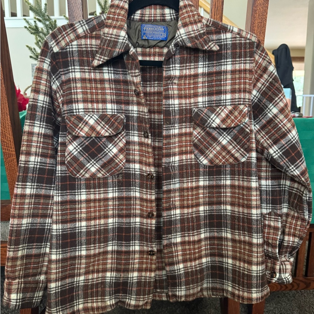 Rare Vintage Pendleton Brown and Cream Plaid Wool Shirt Jacket